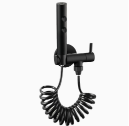 Set spruzzatore per bidet in acciaio inossidabile nero opaco, valvola ad angolo di ingresso e uscita a controllo singolo a doppia modalità