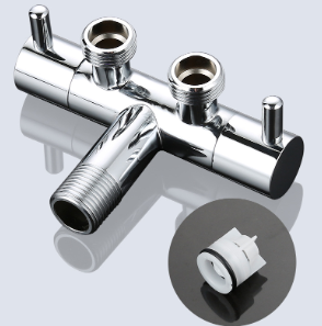 Valvola ad angolo a doppio controllo G1/2 in ottone massiccio, deviatore a 3 vie 1 ingresso 2 uscite per bagno